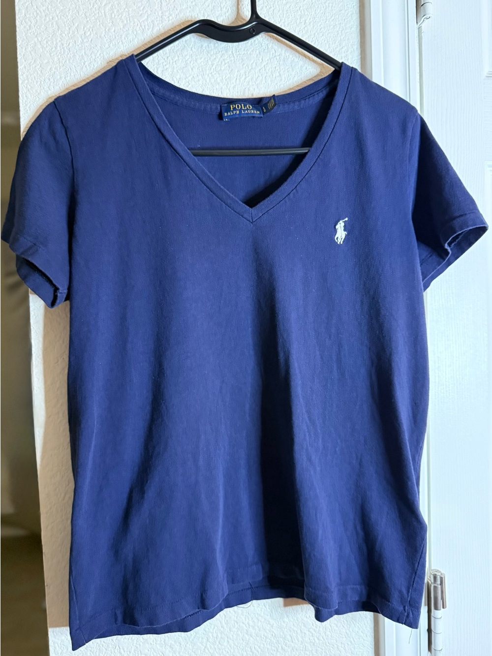 Polo by Ralph Lauren Navy V-Neck Tee with White Pony Logo